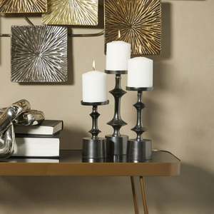 <b>Candlestick</b> Holder Set of 3 with <b>Silver</b> Finish Home Decoration Durable Metal Design - Product Image 6