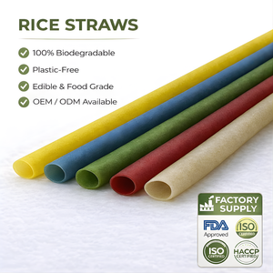 Pailles en riz multicolores en gros, écologiques, biodégradables, comestibles, pailles en riz jetables pour boire, pailles en riz brutes - Product Image 1