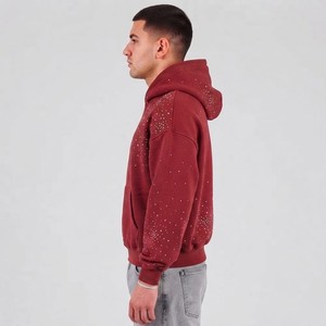 <b>Men's</b> <b>Red</b> Dot Print Hooded <b>Sweatshirt</b> Oversized Cotton French Terry Casual Autumn Streetwear Pullover with Kangaroo Pocket - Product Image 3