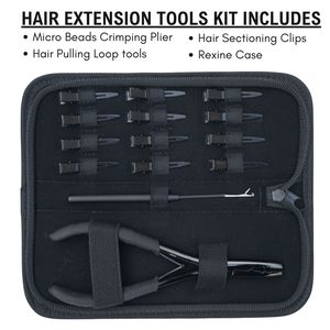 Kit de Herramientas para Extensiones de Cabello: Herramientas de Anclaje, Alicates de Crimpado para Microperlas, Estuche de Rexine, Clips de Seccionamiento, Micro Anillos, Microlinks, I-Tip - Product Image 2