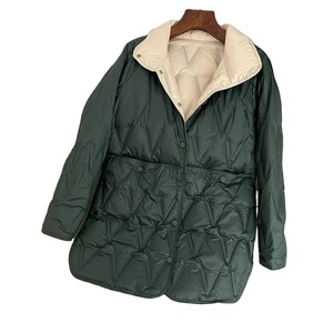 Veste en duvet Femmes Automne Hiver Manteaux mi-longs en duvet de canard blanc clair 2024 Stand Collar Reversible Puffer Jacket Loose Casual - Product Image 2