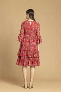 Robe maxi à volants à imprimé floral rouge vintage pour femmes, robes élégantes décontractées pour femmes, robes de soirée disponibles au meilleur prix - Product Image 5