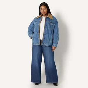 Chaqueta vaquera personalizada de talla grande con forro de sherpa para mujer, abrigo de invierno con cuello de lana, venta al por mayor, logotipo de marca personalizado OEM - Product Image 6