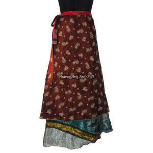 India Vintage Silk Sari Beach Wear Wrap <b>Skirt</b> <b>Boho</b> Stylish Multi Color Summer Wear Comfortable Fashion <b>Boho</b> Hippie Free Size - Product Image 1