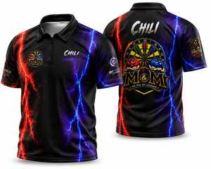 Custom Black Sporty <b>Polo</b> <b>Shirt</b> Short Sleeve Digital Print Quick Dry Zipper Design Red <b>Blue</b> Lightning Pattern Name Logo - Product Image 2