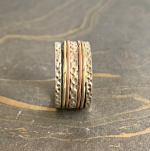 Three Tone <b>Spinner</b> <b>Ring</b> (10.4 Grams) 925 Sterling <b>Silver</b> Minimalist Jewelry Everyday Wear Trendy Fashionable - Product Image 2