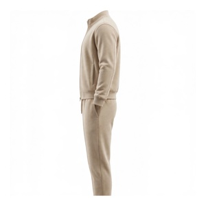 Ensemble de survêtement à capuche zippé en polyester/coton pour homme, couleur personnalisée, coupe ample, décontracté, uni, pour l'été, avec poches latérales - Product Image 3
