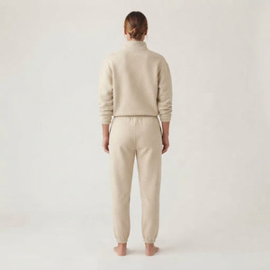 Ensemble de survêtement élégant pour femme, hiver, à capuche, en polaire unie, 2 pièces, manches longues et courtes, polyvalent, longueur genou, 100% coton - Product Image 5