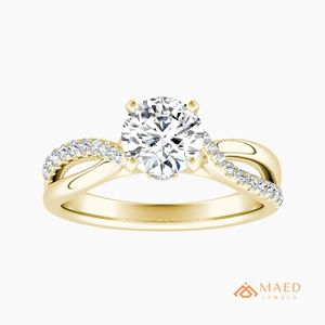 Bague de fiançailles en moissanite taille ronde plaquée or, avec bande torsadée infini croisée pavée, cadeau d'anniversaire de mariage, bijoux de luxe - Product Image 1