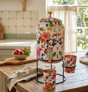 Ensemble distributeur d'eau en cuivre de luxe à motif cachemire avec support et gobelet – Pot à eau ayurvédique élégant en cuivre pour usage domestique - Product Image 5