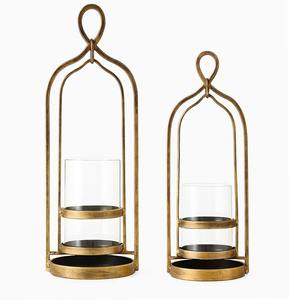Ensemble de lanternes porte-bougies en métal doré de luxe, avec bougeoirs modernes en verre, support de bougie votive à arche, centre de table de mariage, décoration intérieure - Product Image 1