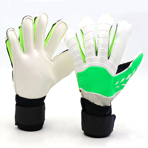 Gants de gardien de but de football professionnels, blancs et verts, en PU, à doigts entiers, antidérapants, avec sangle de poignet réglable, équipement sportif unisexe - Product Image 1