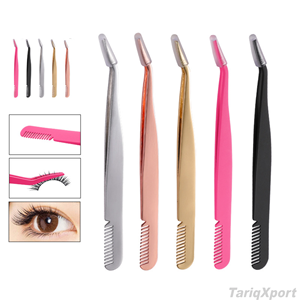 Pinzas para Cejas con Punta Curva Negra y Logotipo Personalizado, Pinzas para Cejas de Acero Inoxidable con Peine para Cejas - Product Image 5