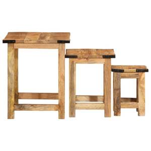 Ensemble de 3 tables d'appoint gigognes en bois naturel avec accents noirs pour la décoration du salon et des espaces de vie - Product Image 5