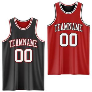Camiseta de Baloncesto Personalizada Reversible Negra, Blanca y Roja de Doble Cara, Uniforme Deportivo Profesional Sublimado para Equipos - Product Image 1