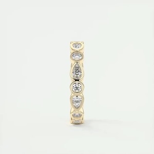 Pear and Round Cut Lab Grown <b>Diamond</b> Band 1.92 TC 14K Yellow Gold Bezel Set Eternity Matching Wedding Band - Product Image 5