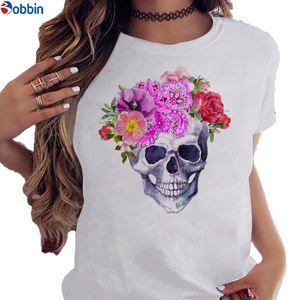 Camiseta Blanca para Niña, Camiseta con Estampado Gráfico, Ropa Casual, Transpirable, Camiseta de Verano con Estampado de Rosas y Mariposas, Modelo Básico - Product Image 3