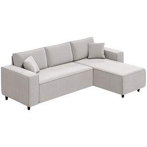 Divano Angolare a L in Velluto a Coste Grigio Chiaro, 3 Posti, Chaise Longue Reversibile, Molle Insacchettate, Imbottitura in Piuma, Morbido Divano Angolare - Product Image 1