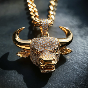 <b>Iced</b> <b>Out</b> Bull Head Pendant Hip Hop Necklace Horned Ox Cattle Charm Gold Silver Bling CZ Cuban Link <b>Chain</b> Mens Rapper Jewelry - Product Image 5