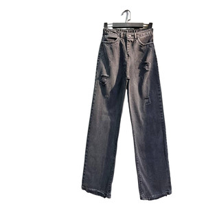 Woman Vintage <b>Black</b> Denim Jeans Bell Bottom Wide Leg Custom Brand Distressed Frayed Areas Leg Rips Faded Wash Pants for Women - Product Image 1