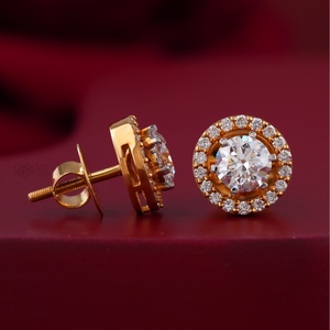 1.58 CT Round Halo Lab Grown Diamond Stud <b>Earrings</b> in 14K Yellow Gold for Weddings and Parties Perfect Gift - Product Image 3