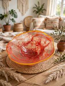 Bol à salade en verre multicolore bohème fait main, passe au lave-vaisselle, plat de service décoratif irrégulier, décoration d'intérieur - Product Image 1