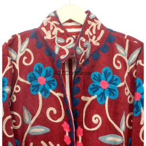 Embroidered Embossed Cotrise <b>Jacket</b> Vintage Design Eco-Friendly Breathable Quick Dry Cotton Lined <b>Mandarin</b> <b>Collar</b> Spring Winter - Product Image 2