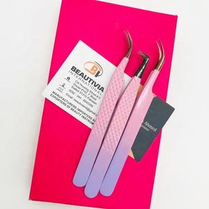 Pinzas de pestañas de acero inoxidable con revestimiento de Color de dos tonos personalizadas profesionales, herramienta de extensión de pestañas sostenible, etiqueta privada puntiaguda - Product Image 1