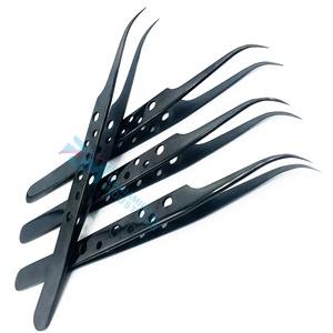Pince à épiler pour extensions de cils RMI, nouvelle conception tendance, noire, en acier inoxydable, pointe lisse, prise en main parfaite, 14 cm/12 cm - Product Image 2