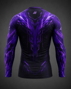 Camiseta de Compresión Personalizada Unisex de Manga Larga para MMA, Negra y Morada, con Transferencia Térmica, Ajustada, que Absorbe la Humedad y con Elasticidad en Cuatro Direcciones - Product Image 3