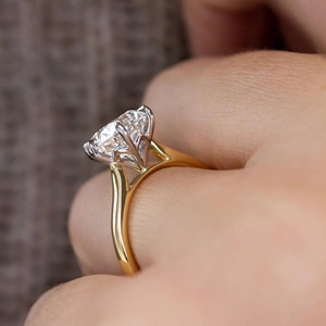 3 CT Round Solitaire Lab Grown Diamond Ring 14K Two Tone Gold Petal Setting 6 Claw Prongs 2 MM Cathedral Band Luxury Ring - Product Image 3