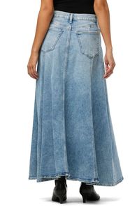 Jupe longue en jean taille haute pour femme, coupe trapèze, couleur unie, boutonnée sur le devant, décontractée, coupe ample, en tissu de coton délavé, style printemps - Product Image 3
