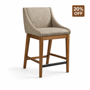 Chaise de comptoir moderne rembourrée avec dossier incurvé, confortable, avec pieds en bois massif, chaise de comptoir rembourrée - Product Image 4