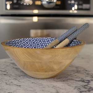 ชามไม้เนื้อแข็งทำมือสำหรับเสิร์ฟสลัดและผลไม้ - Product Image 1