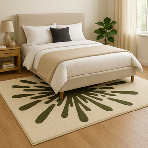 Tapis en laine tufté à la main, design artistique unique, vert, tapis moderne inspiré de la nature, tapis doux en laine pour salon et chambre. - Product Image 3