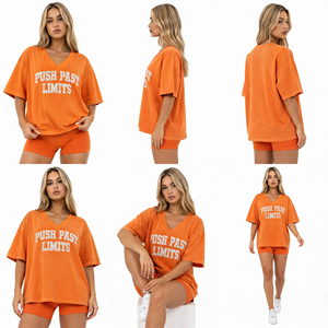 Wholesale Custom V-Neck T-Shirt Vintage Washed Drop Shoulder Tee Ladies Street Style Boxy Tee Shirt Cotton Polyester Gym T-<b>Top</b> - Product Image 5
