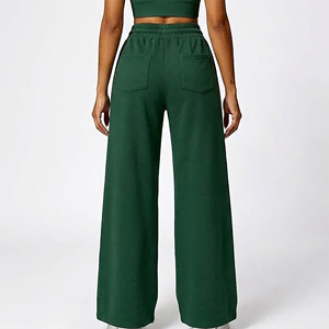 High Quality Custom Made Winter Casual Wear Lace <b>Fleece</b> Elastic Waistband Sweatpants for <b>Women</b> Straight Leg Wide Bottom <b>Trousers</b> - Product Image 6