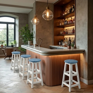 4GoodThings - Taburete de Bar Ecológico de Plástico Reciclado, Diseño Minimalista, Estructura de Madera, para Hogar, Bar, Hotel, Granja, Comedor, Exterior - Product Image 4