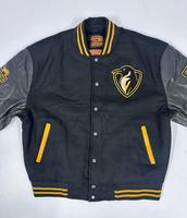Blouson universitaire d'hiver sur mesure pour homme, manches en cuir véritable, logo chenille pingouin sur le devant, corps en laine, patchs brodés Mceasta