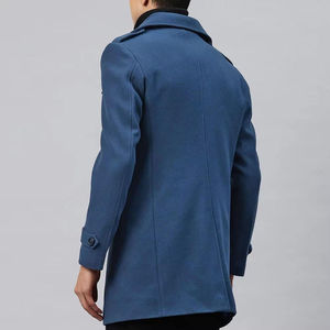 Abrigo Largo de Lana Azul para Hombre, Solapa con Muescas, Cierre de un Botón, Gabardina Cálida para Otoño, Estilo Casual - Product Image 4