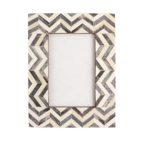 Chevron Pattern Grey <b>White</b> Glass <b>Frame</b> with Bone Inlay Unique Decorative Showcase for Living Room Different Patterns Available - Product Image 1