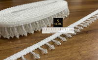 Garniture à pampilles en strass blancs, polyester/coton, brodée à la main, écologique, durable, 3 cm, décoration DIY SLML Red Nani