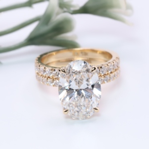 Yellow Gold Oval Cut Lab Diamond Solitaire <b>Ring</b> <b>Set</b> Micro Pave Certified Band Matching Luxury <b>Wedding</b> Band Custom Jewelry <b>Women</b> - Product Image 1
