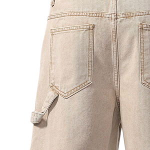 Shorts en jean délavé beige pour homme, coupe ample, longueur genou, style décontracté streetwear, mode estivale, 100% coton tissé, séchage rapide, respirant - Product Image 4