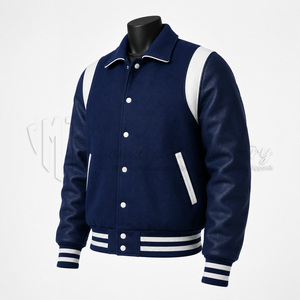 Chaqueta Letterman Azul, Cuerpo de Lana, Cuello Alto, Resistente al Viento, Transpirable, Ecológica, Unisex, Invierno, Proveedor de Logotipos Personalizados - Product Image 3