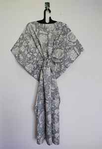 Robe Kaftan Indienne Faite Main en Coton Imprimé Floral et Dentelle, Col en V, Longueur Genou, Style Vintage, Coupe Évasée, Cache-Maillot de Plage - Product Image 5