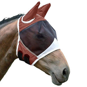 Masque anti-mouches pour cheval en polaire rembourré, coupe confortable, anti-frottement, voile équestre, protection contre les insectes, couvre-masque en maille pour équidés - Product Image 1