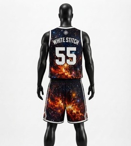 Ensemble de maillot de basket sans manches pour homme White Stitch, imprimé galaxie, impression numérique 55, débardeur et short, coupe classique, respirant - Product Image 6