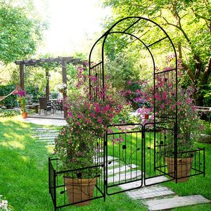 Arco de Jardín Metálico de 79.5 de Ancho x 86.6 de Alto con Puerta, Soporte para Plantas Trepadoras, Enrejado para Rosas y Valla, Color Negro - Product Image 4