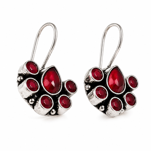 Bulk Order Oxidized <b>Silver</b> Red Gemstone <b>Earrings</b> for Women Wholesale Bulk Jewelry Supplier India - Product Image 1